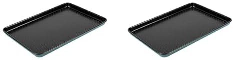 Prestige x Nadiya Oven Tray Non Stick - Large Baking Tray, Durable Anti Warp Steel, Freezer & Dishwasher Safe Bakeware, 38 x 25cm, Teal with Black Interior (Pack of 2)