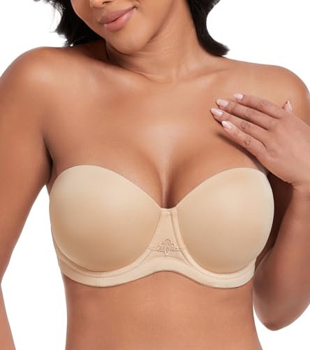 DotVol Damen Trägerloser BH Rückenfrei Ohne Träger Push Up Büstenhalter mit Geformte Cups für Abendkleider Ballkleider Brautkleider(95D,Beige)