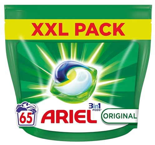 Ariel 3in1 PODS, Lessive Liquide En Capsules 65 Lavages, Original, Dissolution Rapide, Impeccable A Froid Et En Cycle Court