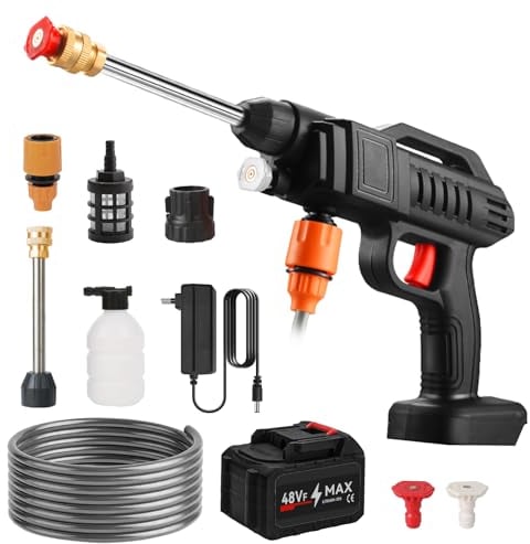 Battery Pressure Washer, 21 V Max 70 Bar Mobile Battery Pressure Washer, Portable Pressure Cleaner, Foam Generator, Water Gun, Spray Cleaner, Car Washer, for Car, Patio, Window (30,000 mAh)