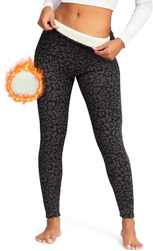 RIOJOY Thermoleggins für Damen Gefütterte Leggings Mit Teddy Fleece Winter Warme Leggings Hose für Alltag, Leopard S