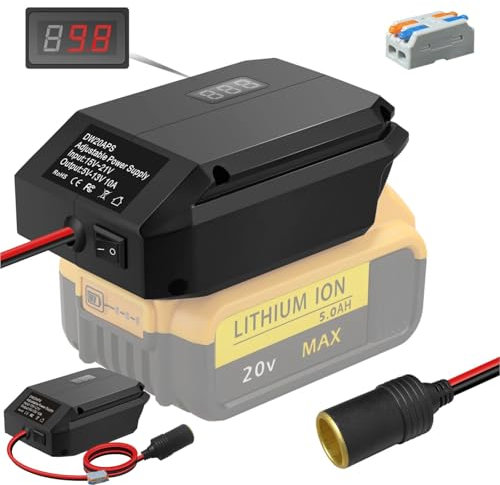 Step Down Converter for Dewalt 20 V Battery to 12 V Down Converter Power Wheel Adapter, Battery DIY Converter Power Station, 5 V-13 V Max Output 10 A Cigarette Lighter Connection, Power Connection for