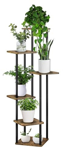 MUAEEOK Support pour plantes d'intérieur à 6 niveaux en métal pour plusieurs plantes, supports de fleurs d'angle pour terrasse, jardin, salon, balcon, chambre à coucher (6 niveaux, noir)