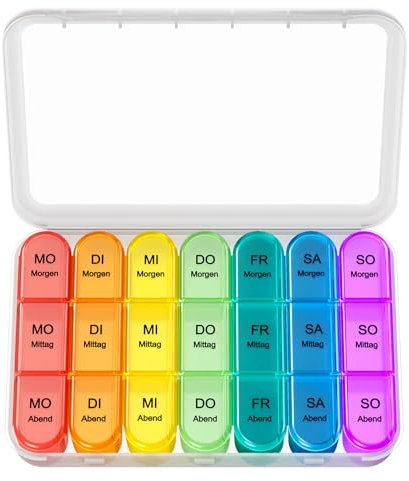 Doruimi Tablettenbox 7 Tage Morgens Mittags Abends, Medikamentenbox 7 Tage 3 fächer, Klein Pillendose Große Fächer - Weiß