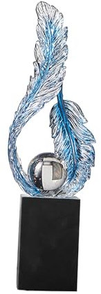 F Fityle Ball dekorative Skulptur Feder Statue Ornament Geschenkharz Figur Schreibtisch Figur für Regal Bücherregal Wohnzimmer Weihnachten, Blau