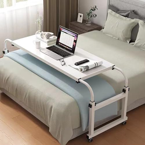Adjustable Kingsize Overbed Table with Wheels - Rolling Over Bed Desk for Eating, Gaming, and Work - Height & Length Adjustable for Single/Double Beds