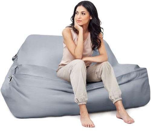 Aiire Luxuriöser Sitzsack für den Außenbereich, XXL, 180 x 140 cm, Riesensitzsack mit Füllung, Premium-Olefin, moderne Bean Bag für Pool, Garten oder Terrasse, für drinnen oder draußen, Grau