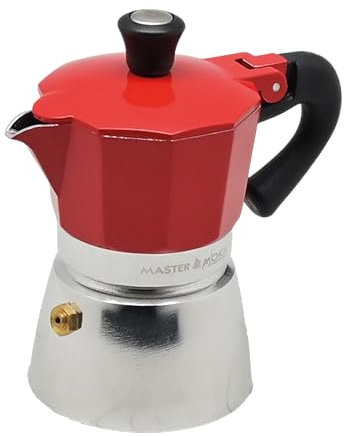 AKINDA Home - Caffettiera rossa da 1 tazza in alluminio Master Moka - caffettiera rossa - moka 1 tazza - caffettiera alluminio - caffettiera compatta - caffettiera master moka
