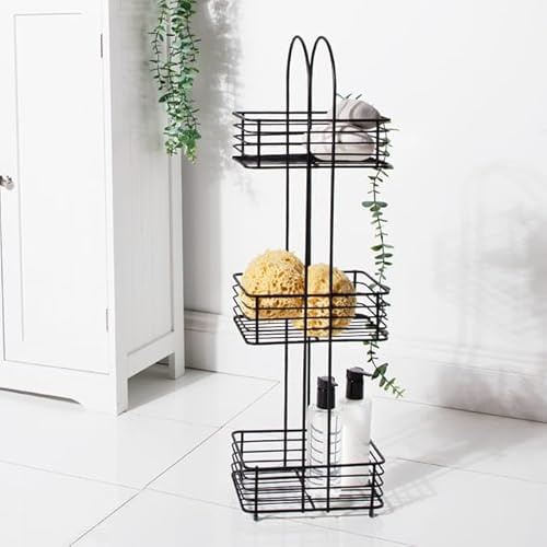 FAHAAM 3-Tier Bathroom Storage Caddy Metal Shower Shelf Freestanding shower saddy bathroom storage Shower Basket Caddy Toilet Storage Holder bathroom Organiser for Toiletries. (Black)