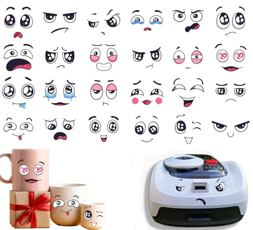 24 Paar Mund und Augen Sticker für Mähroboter, Mülltonnen, Staubsauger, Kühlschrank, PVC Klebeaugen Selbstklebend, Mülltonnenaufkleber Deko, Sticker Lustig (1 Bogen) (Schwarz 1)