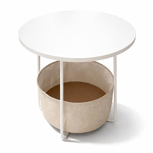 Relaxdays Beistelltisch, runder Couchtisch, mit Stoffkorb, HD: 50x45 cm, Kaffeetisch Wohnzimmer, MDF & Metall, Farben | HD 50x45 cm, Kaffeetisch Wohnzimmer, MDF & Metall