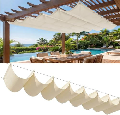 Tenda Parasole Retrattile 5 x 6 m Regolabile Vela Ombreggianti Onda Retrattile Telo Ombreggiante per Terrazza, Balcone, Piscina, bianco