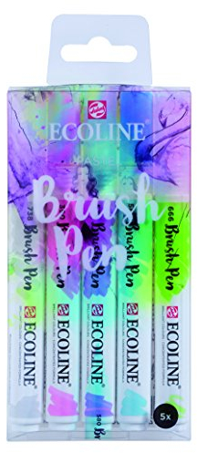Ecoline Brush Pen Set de 5 marqueurs pointe feutre - Teintes pastel | Marqueurs à dégrader pour lettering, dessin & journaling