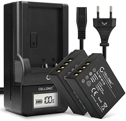 CELLONIC, Batteria per Fotocamera Compatibile con FujiFilm NP-W126S, Compatibile con Fuji X100V, X-S10, X-Pro3 (7.4V, 1140mAh) 2 Pezzi + Caricabatterie
