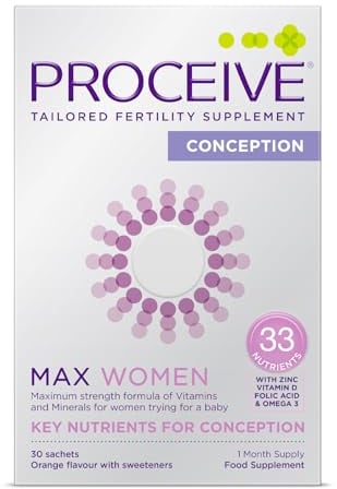 Proceive® MAX Women - Fertility Supplement for Conception - Pregnancy Vitamins for Women Trying to Conceive - Zinc, Folic Acid, Vitamin D - 30 Sachets (1 Month Supply) - Certified Vegan