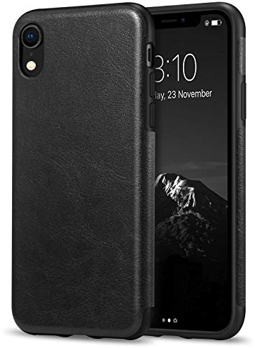 TENDLIN Compatible with iPhone XR Case Premium Leather and Flexible TPU Silicone Hybrid Slim Case Compatible with iPhone XR (Black)