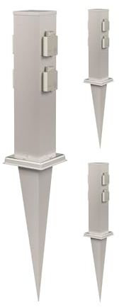 ledscom.de 3 pzas Toma de jardín Pilar Polly con pincho de Tierra para Exteriores, IP44, 4 vías, Acero Inoxidable, Cuadrado, 40cm