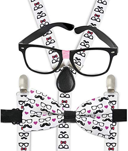 KarnevalsTeufel Hipster-Set Brille, Fliege, Hosenträger Party Karneval Mottoparty