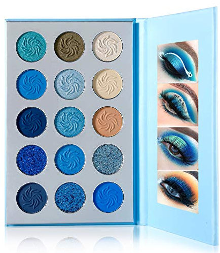 Palette de maquillage DE'LANCI 15 couleurs de palette de fards à paupières chatoyant et bleu mat, facile à colorier Durable, imperméable, hautement pigmenté