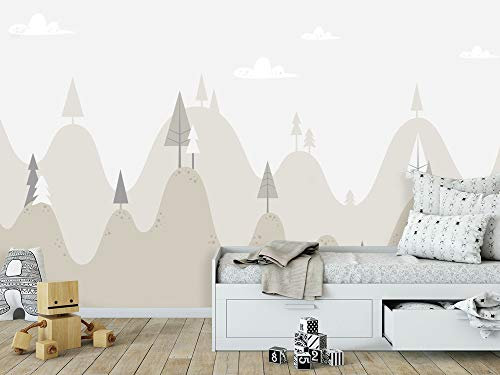 Oedim Fotomural Infantil Vinilo para Pared Montañas Ilustración | Mural | Fotomural Vinilo Decorativo | 200 x 150 cm | Decoración comedores, Salones, Habitaciones