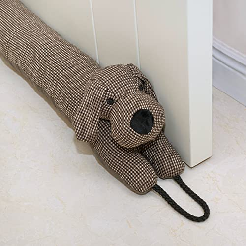 Marwood Zugluftstopper, dekorativer Windstopper, ca. 91,5 cm, für Türen und Fenster, beschwerter Tier-Windstopper, Schlangen-Geräuschblocker mit Aufhängeschlaufen – Brauner Hund