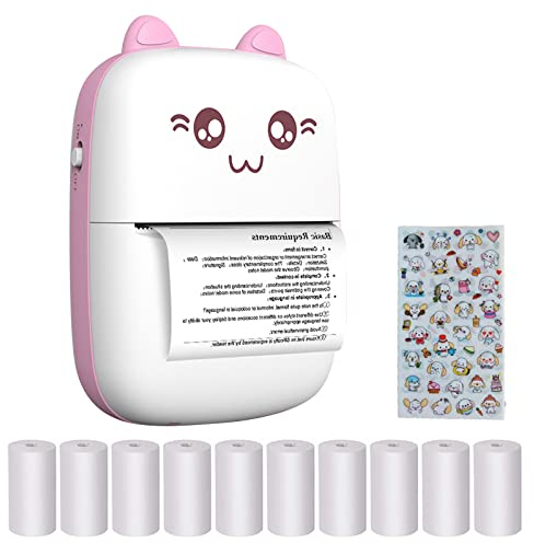 Pocket Thermodrucker, Mini Wireless Instant Taschendrucker, Tragbarer Handy Bluetooth Mobiler Drucker mit 10 Rollen Thermopapier für Studenten, Büroangestellte (Rosa)