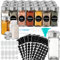 Kiousrm - Lot de 24 pot à épices - Carrés, en verre de 4 oz avec bac à saupoudrer, 1 entonnoir en silicone, 1 brosse de nettoyage, étiquettes et crayon à craie pour cuisine - (120 ml)