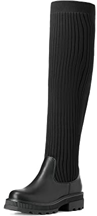 DREAM PAIRS Stivali sopra Il Ginocchio da Donna Moda Boots Stivali Alti alla Coscia Fusto Lavorato a Maglia TPR Durevole,Size 37,Nero,SDOB2201W-E
