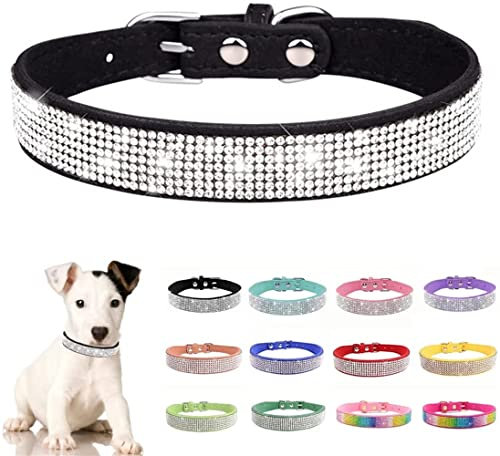 Strass-Hundehalsband, niedliches glitzerndes Leder, Katzenhalsband, Kristall-Diamant, für kleine Haustiere, mittelgroß, Welpen, Kätzchen, Rosa M