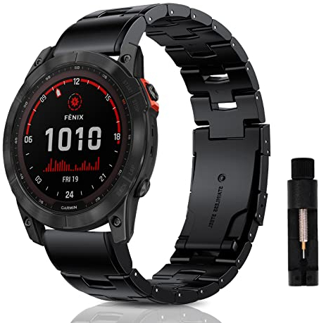 SumRioo QuickFit 26mm Armband für Garmin Fenix 7X Pro Solar/7X Pro/7X Solar/7X/6X Solar/6X Pro/6X/5X/3HR/3, Titanlegierung Metall Uhrenarmband für Garmin Epix Pro 51mm/Tactix Delta Solar, Schwarz