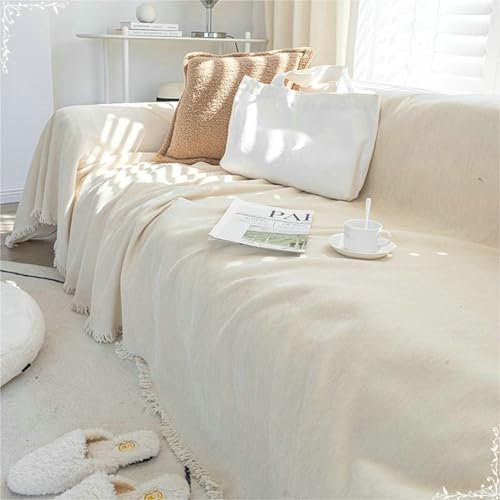 Ayoiow Couchbezug Set Sofabezug Weiß Sofahusse 2Sitzer Chenille Einfarbig