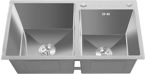 banborba Silver Kitchen Sink - 78 x 43cm Stainless Steel Workstation Sink - Topmount Double Bowl Kitchen Sink with Drain Basket - Ideal for Kitchens Restaurants Bars