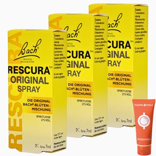 Bach Original RESCURA Spray (ehemals Rescue) 3x 7 ml I Bachblüten-Mischung I innere Ruhe I bei Stress, Prüfungen, Schule I Spar-Set plus Pharma Perle give-away