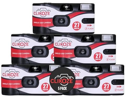 Clikoze Disposable Camera with 27 Exposures, Ultramax ISO 400 35mm Film Single-Use Camera with Flash 5 Pack