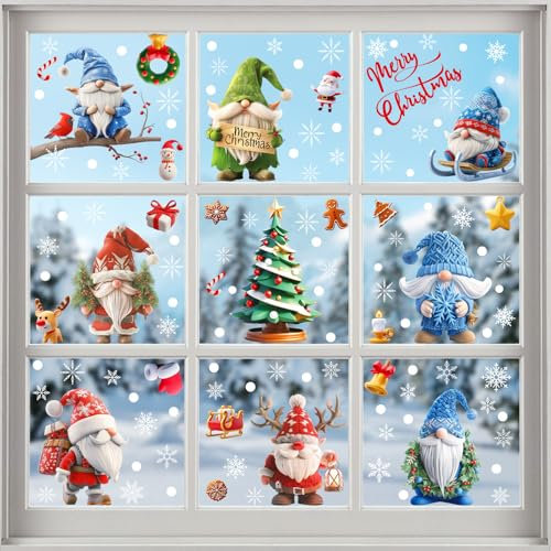 BBLIKE 9 Blätter Fensterbilder Weihnachten, Fensterbilder Weihnachten Selbstklebend, Weihnachtsfensterbilder mit schneeflocken, Weihnachtsbilder Fenster für Glastüren, Tür, Window, Weihnachten, Advent