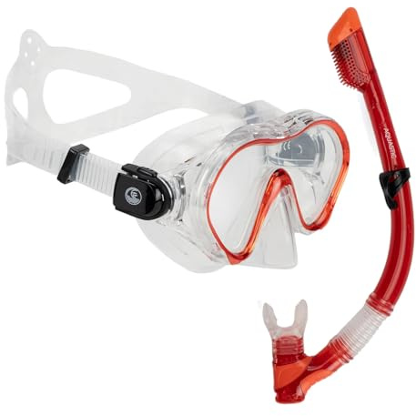 AQUASTIC Jetty 2-in-1 Schnorchelmaske und Pfeife Schnorchelset Erwachsene mit gehärtetem Glas Maskenschürze und Mundstück aus hypoallergenem Silikon für Meer und Urlaub Wasserdichter Komfort