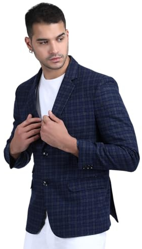 Blazers pour homme à chevrons 2 boutons en tweed rétro à carreaux style vintage sur mesure, Bleu à carreaux, 50