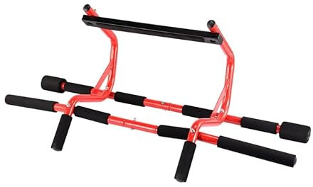 Moorstdel Klimmzugstange tür Türrahmen, No-Punch Pull Up Bar mit mehreren Winkel Griff Unterstützung, TürrahmenKeil zu verhindern, dass Reckstange Indoor aus fallen Mehr für (Schwarz, Rot)
