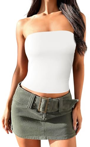 Imily Bela Top Damen Sommer Sexy Bandeau Top Y2k Basic Tube Top Trägerloses Oberteile Casual Weiß S