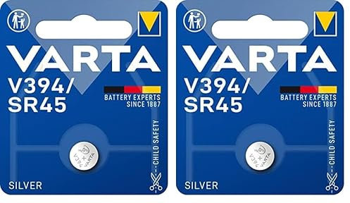 VARTA Batterien V394/SR45 Knopfzelle, 1 Stück, Silver Coin, 1,55V, kindersichere Verpackung, für elektronische Kleingeräte - Uhren, Autoschlüssel, Fernbedienungen, Waagen (Packung mit 2)
