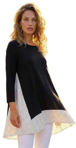 Roman Chiffon Dipped Hem Top Asymmetric Tunic for Women UK Ladies Stretchy Jersey Flared Blouse Smart Fit & Flare Form Casual Loose Longline Party Hanky Tunics