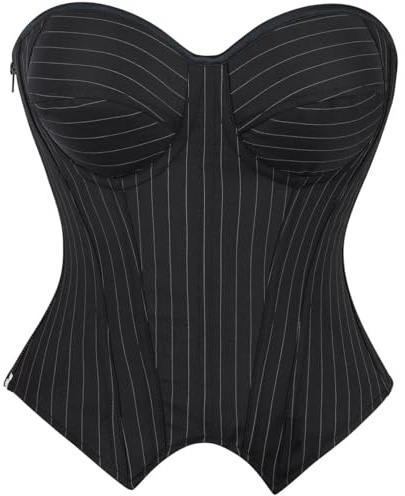 SHYMMUO Women Black Corset Top Strapless Bustier Lace Up Sexy Going Out Party Renaissance Corset Light Shaping Plastic Boning S