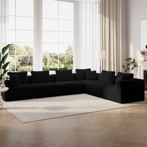 Novilla 141 Modular Sectional Sofa, Modern Cloud Sectional Couch with Smarts Coil® Support, L-Shape Boneless Couch for Living Room Apartments Bedroom, No Assembly Required (6 Seat)