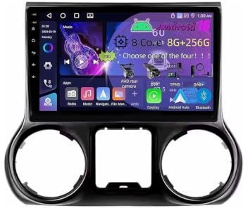 10 Pouces Android 16 Autoradio pour Jeep Wrangler 3 JK 2010-2018 | Double Din avec CarPlay Caméra de Recul Télécommande de Volant Bluetooth GPS Lecteur USB Lien Miroir(A,C3 6+128G)