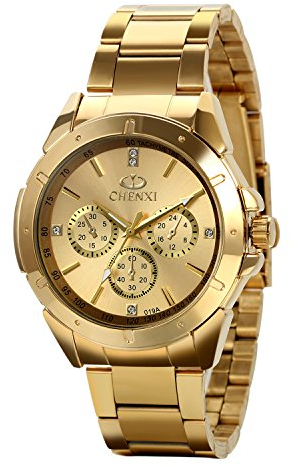 Avaner Herren Uhr Analog Japanisches Quarzwerk mit Edelstahl Armband Business Gold AN004-06