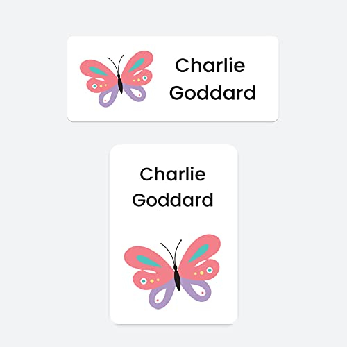 43 x No Iron Stick On Name Labels Waterproof Washable Great for Clothes, School Uniform, Equipment, Shoes and More. School, Nursery, Day Care, Hospital - Range of Designs Available (Butterfly)