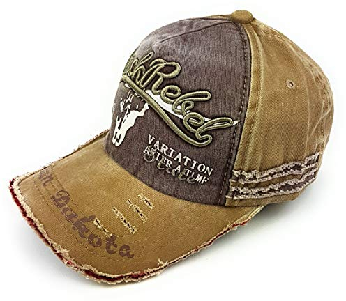 Feelinko Vintage Trucker Retro-Cap im Used-Look Kappe Kopfbedeckung Sonnenschutz Mütze Distressed Sommer Urlaub Herren Fits All braun beige
