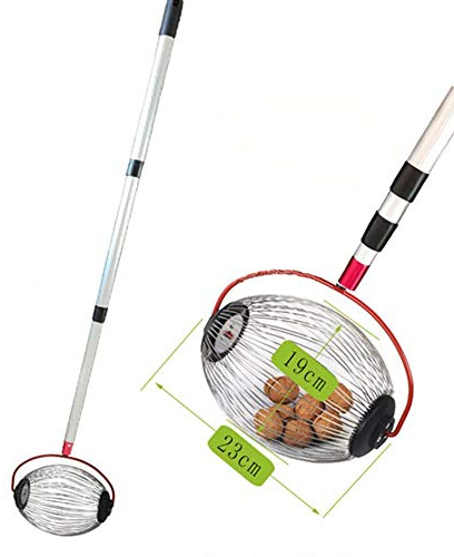 LIJUMN 127cm Cosechadora De Nueces, Recogedor De Bolas, Cesta De Metal para Recolector De Frutas, Cosechadora De Rodillos De Jardín Pluma De Aleación De Aluminio Retráctil para Uso En Familia