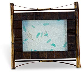Kinaree Teak Bilderrahmen mit Bambus - Fotohalter in 2 verschiedenen Größen - Standbilderrahmen 9x13cm oder 10x15cm (10x15cm)
