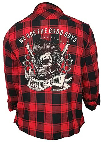 Gasoline Bandit Rockabilly Worker Herren-Hemd schwarz-rot kariert Reine Baumwolle - We Are The Good Guys S
